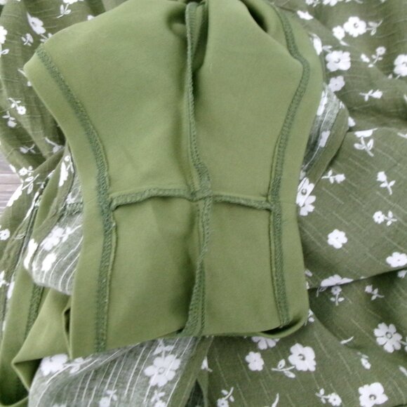MIAMI Olive Army Green & White Floral Fit and Flare Romper S Surplice Tie Belt - Picture 12 of 12